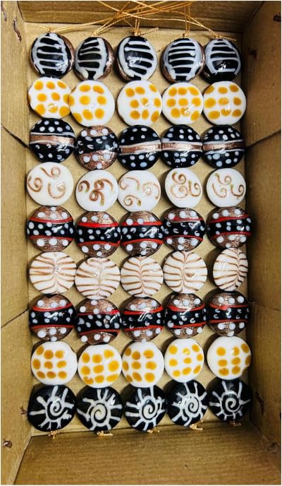 Lamp Work Handmade Glass Beads | 25mm Disc Beads | 8” Strands | Colorful Glass Beads for Jewelry Making | DIY Crafts & Beading Projects (20, Strands)