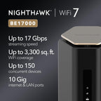 NETGEAR Nighthawk WiFi 7 Router BE17000, Up to 3,300 sq ft, 17 Gbps