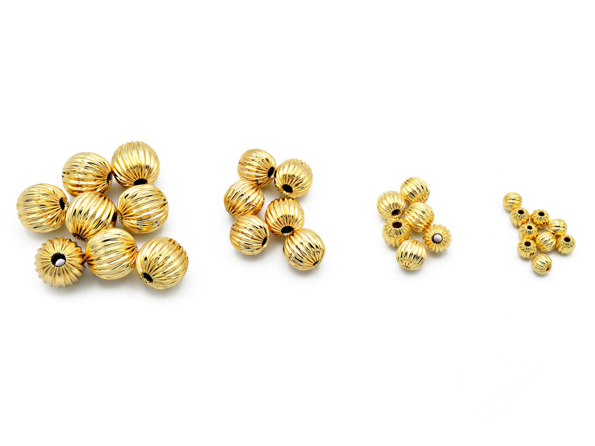 Premium 14K/18K Gold-Filled ep Watermelon Beads - Elegant Textured Design for Jewelry Making, DIY Crafts, 4mm to 10mm Variety Pack (18K-10mm-100 PCs)