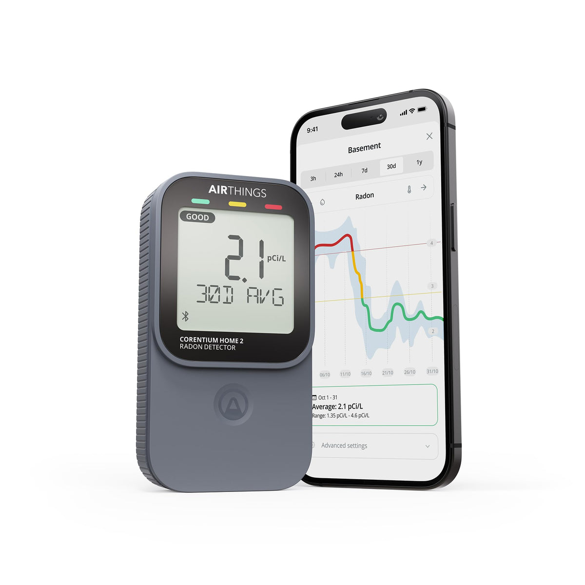 Airthings Corentium Home Radon Detector 223 Portable, Lightweight, Easy-to-Use, (3) AAA Battery Operated, USA Version, pCi/L
