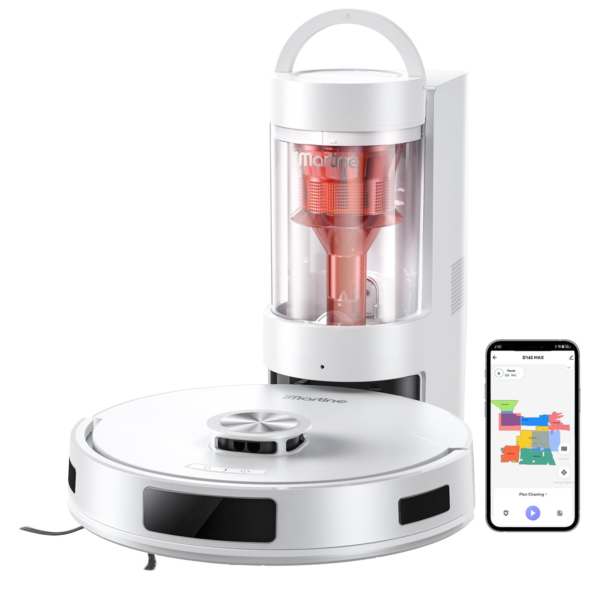 iMartine Robot Vacuum and Mop 18000Pa, Bagless, Smart Mapping, Red