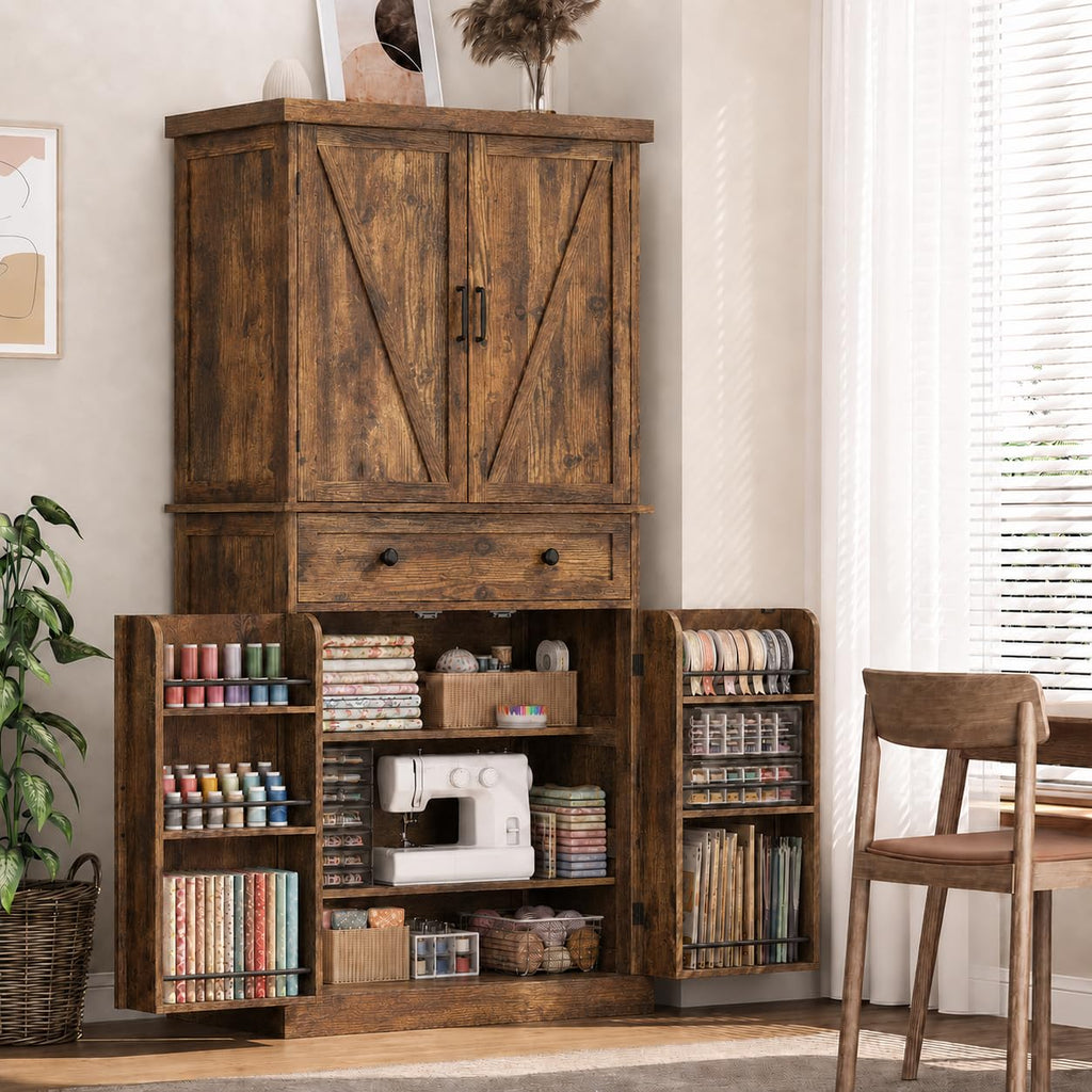72" Tall Sewing Craft Storage Cabinet with Adjustable Shelves