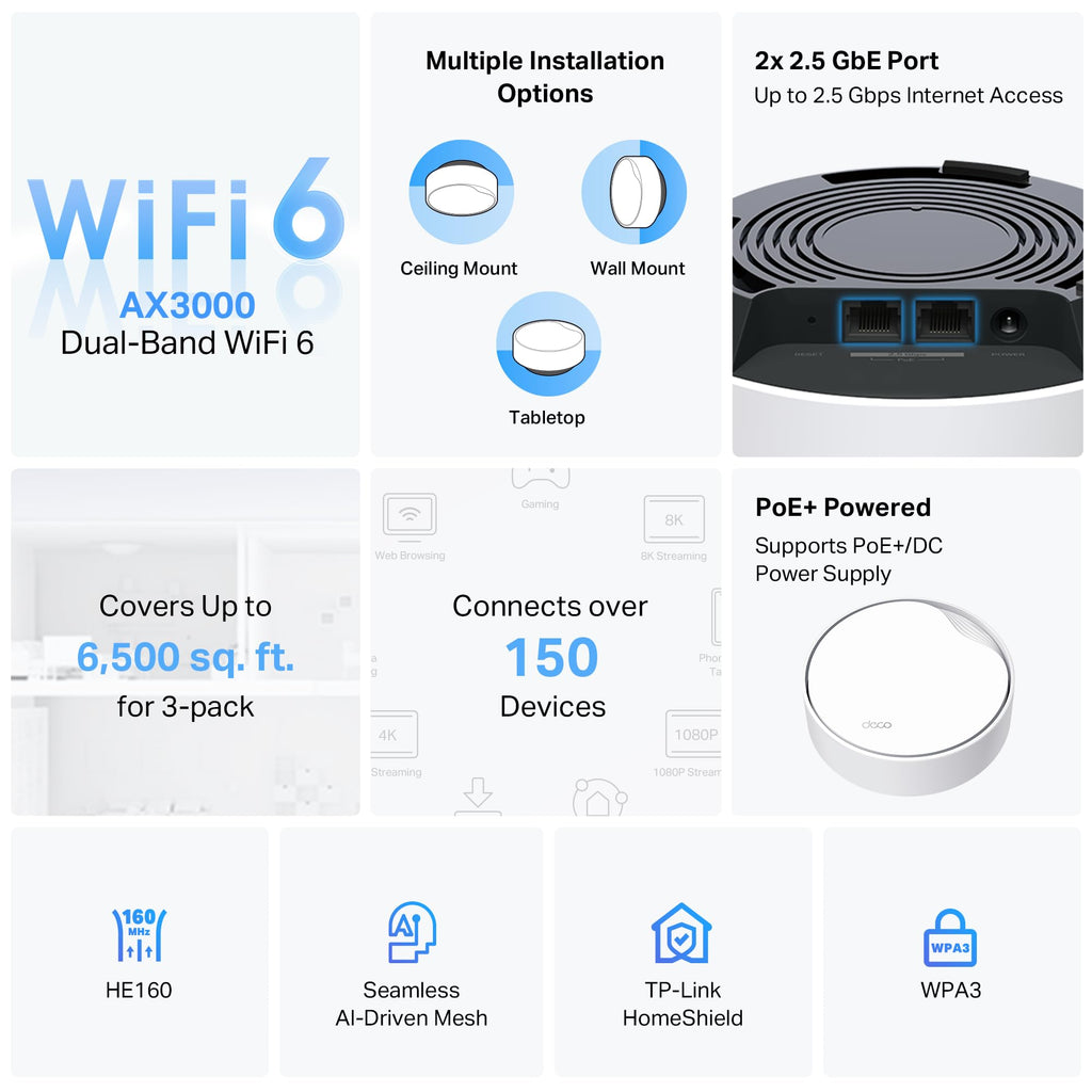 TP-Link AX3000 PoE Mesh WiFi 6, Deco X50-PoE (3-Pack)