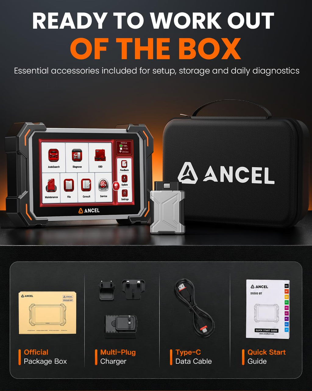 ANCEL DS500BT Bidirectional Scan Tool, 7-Inch Full-System OBD2 Scanner