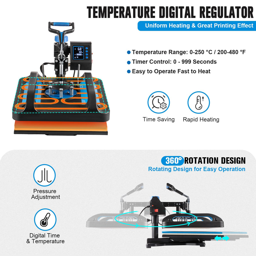 Topdeep Pro Heat Press 15x12 Inch, 5 in 1 Heat Press Machine with 30 OZ Tumbler Press, Swing Away T Shirt Pressing Machine, Combo Tumbler Heat Press Machine Sublimation for T-Shirt Tumblers Hat Cap