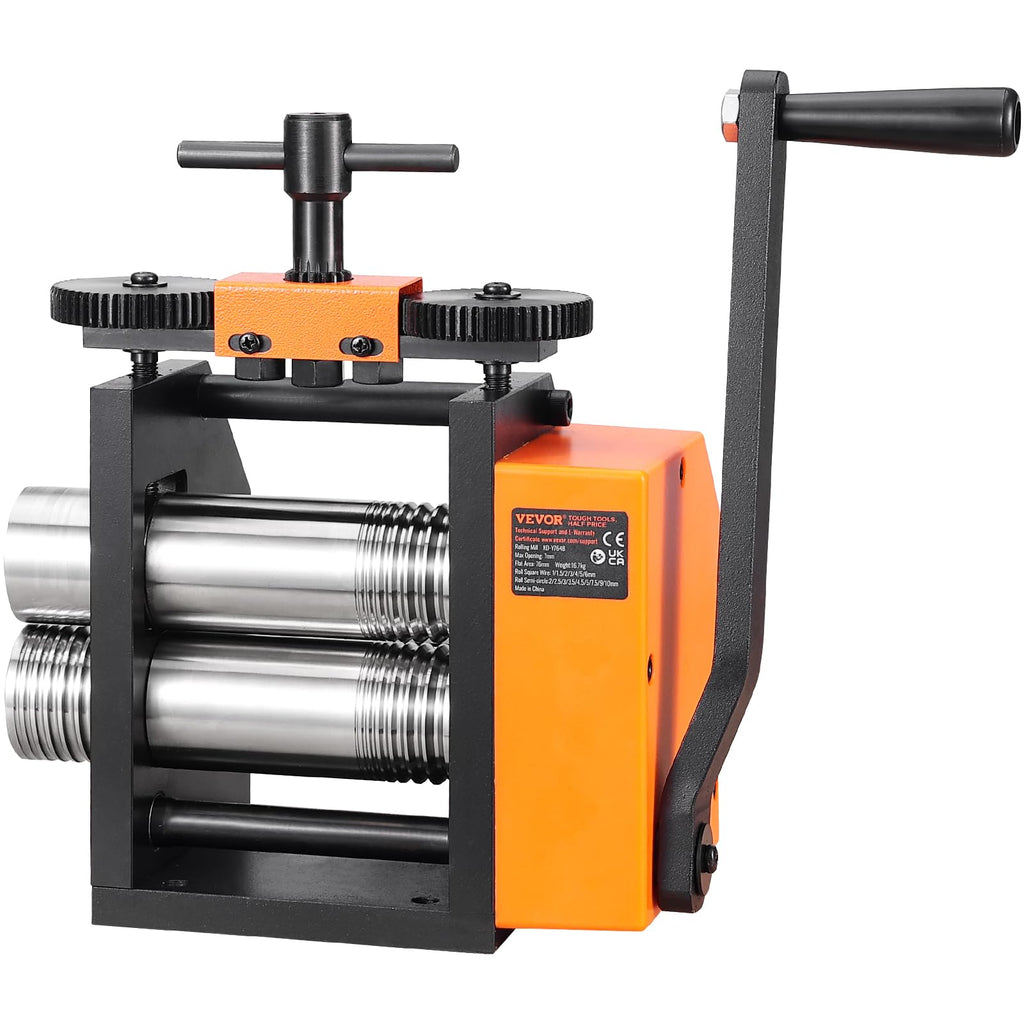 VEVOR Jewelry Press, 75mm Width, 3-in-1 Functionality, Gear Ratio 1:2, Adjustable 0.03-6.5mm Press Thickness, Ideal for Crafting Metal Jewelry Sheets, Squares, Wires, and Semicircles