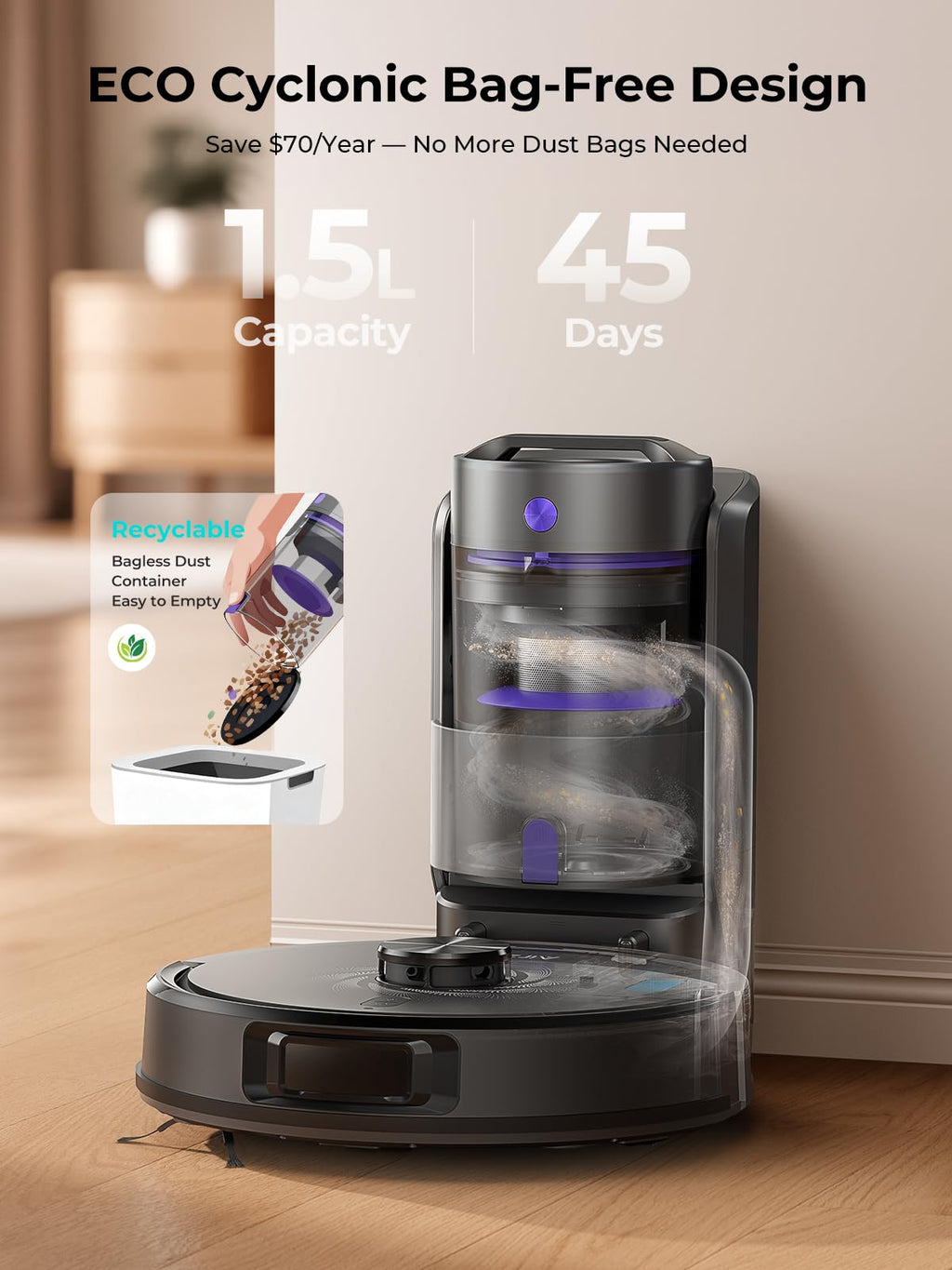 Airzeen Bagless Robot Vacuum and Mop Self-Emptying for Pet Hair/Carpet