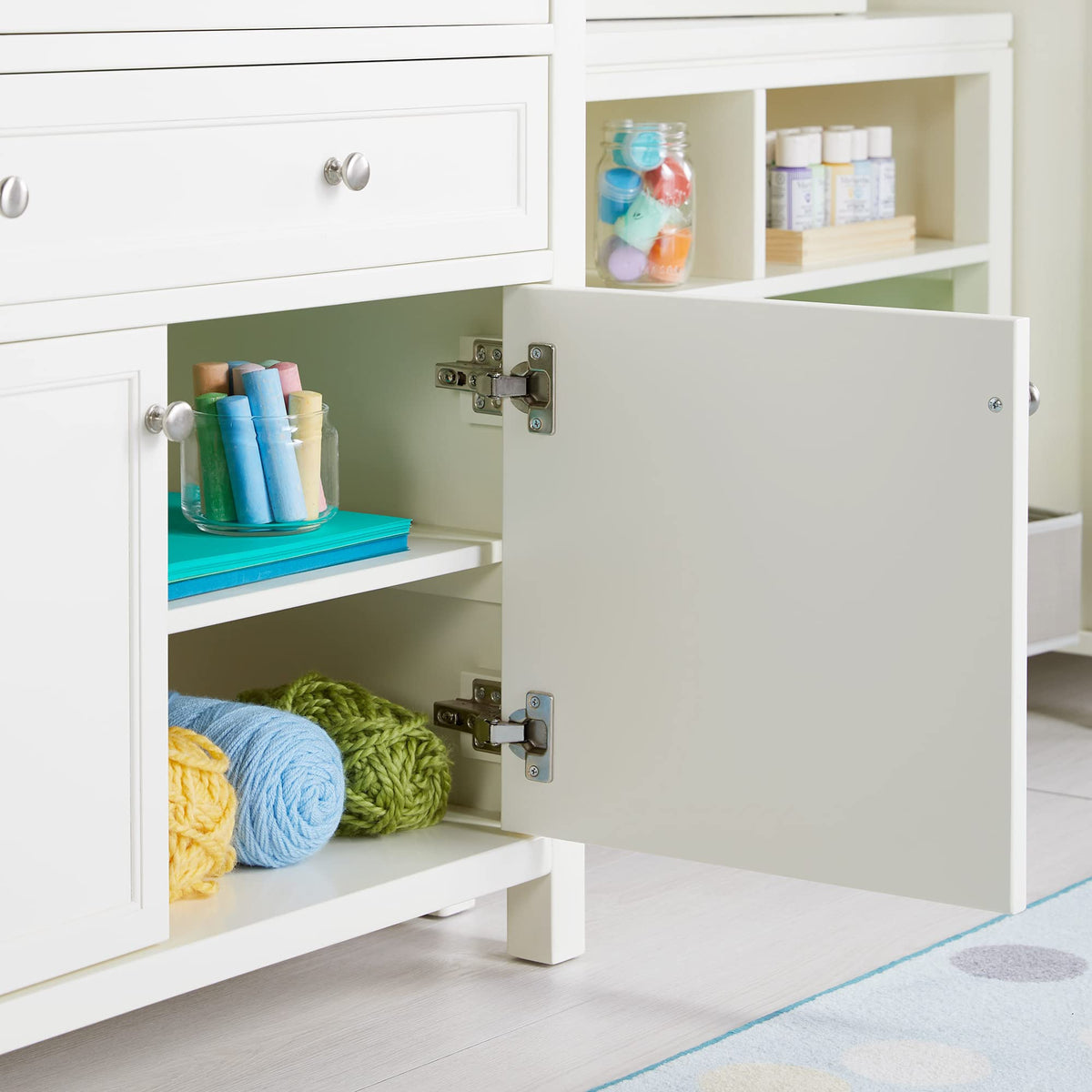 Martha Stewart Crafting Kids' Artwork Storage - Linen White: Wooden Art Supply Storage Cabinet with Drawers, Crafting Organization for Paper and Tools