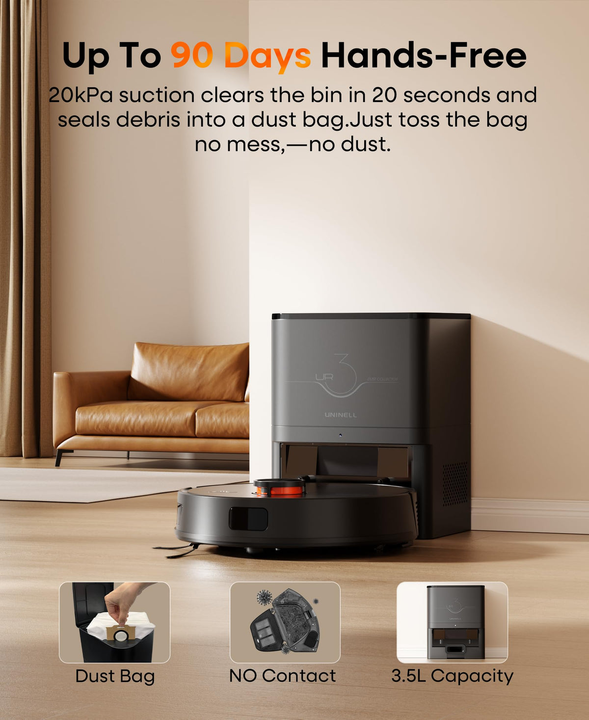 Uninell Robot Vacuum and Mop 7000Pa LiDAR Self-Empty Station