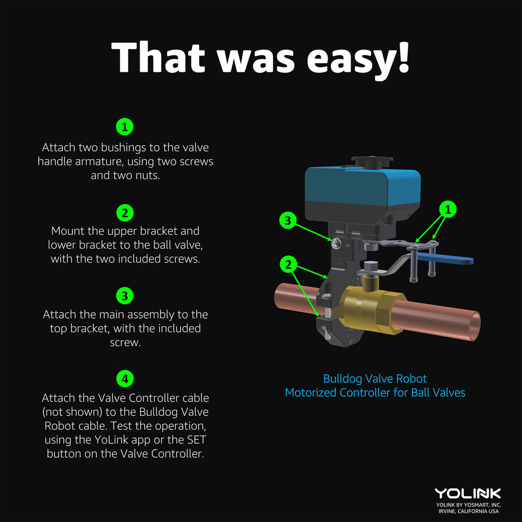 YoLink X3 Version Smart Water Leak Protection Kit: X3 Valve Controller, Bulldog, (4) Leak Sensors & Hub