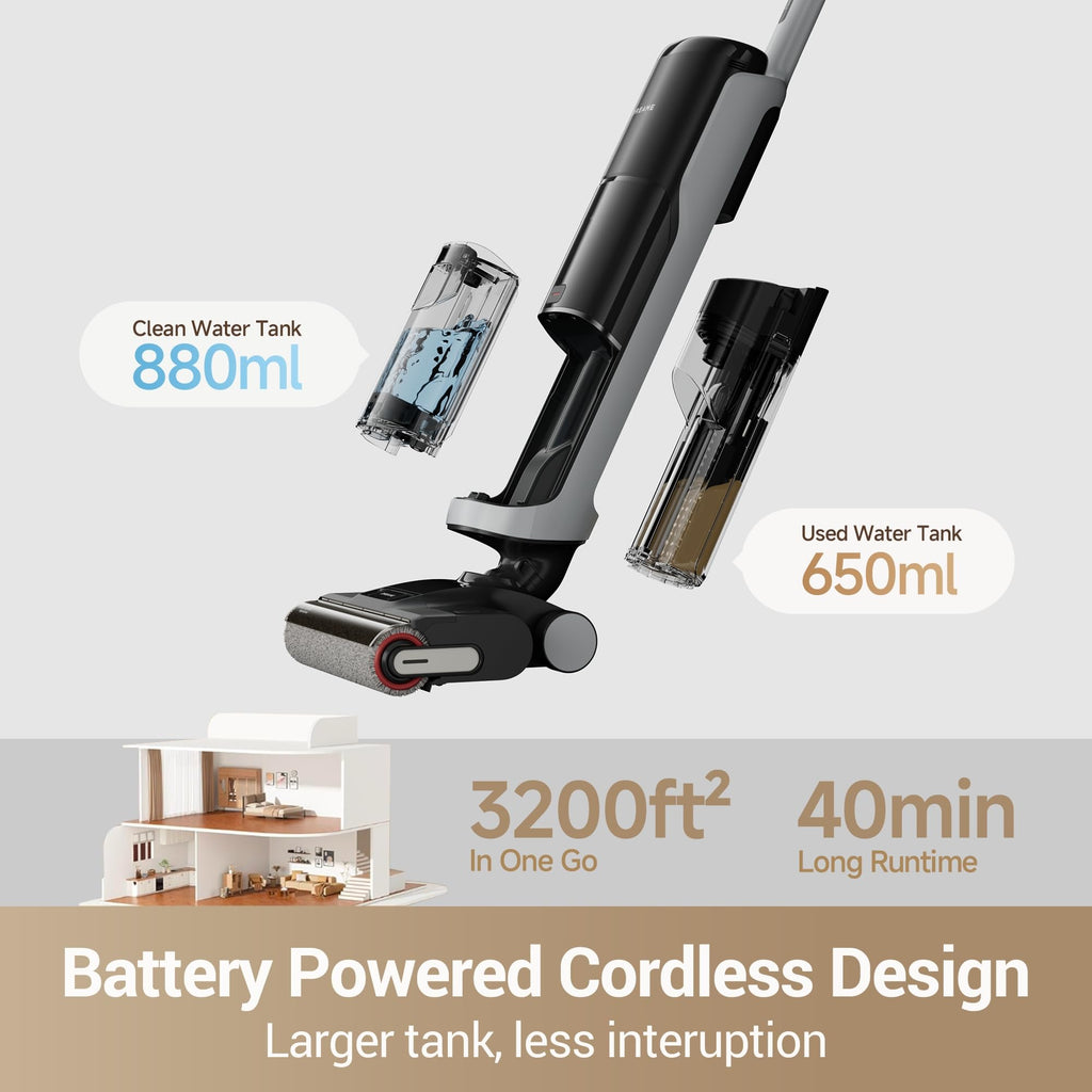dreame H14 Pro Wet Dry Vacuum Cleaner, 180° Lie-Flat Vacuum Mop, 140°F Washing and Fast Hot Air Drying, Powerful 18kPa Suction Floor Cleaner Machine, Easy GlideWheel Movement, Smart App Control