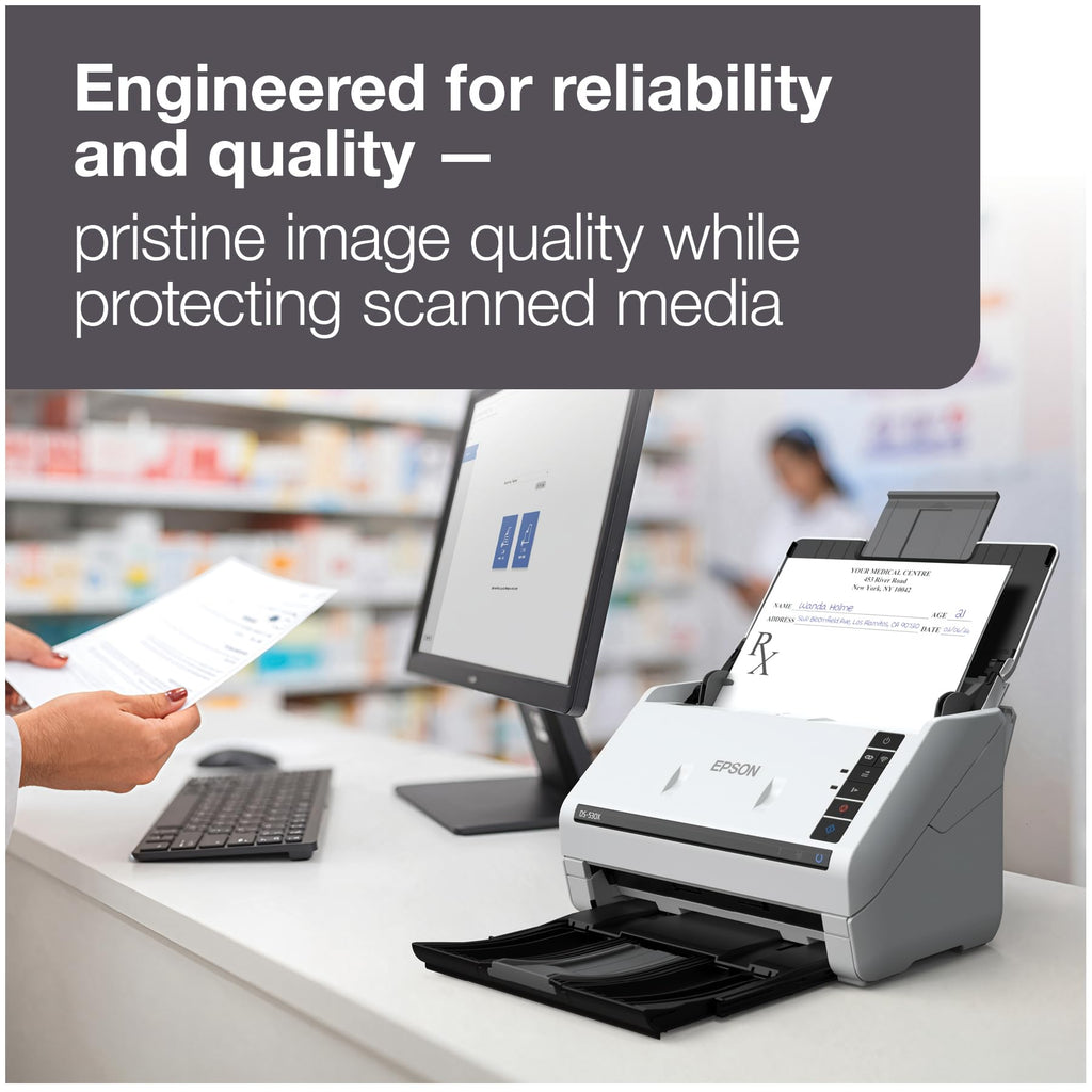 Epson DS-530X Color Duplex Desktop Document Scanner, up to 45 ppm, USB Connectivity, 100-Page Auto Document Feeder (ADF), Twain and ISIS Drivers