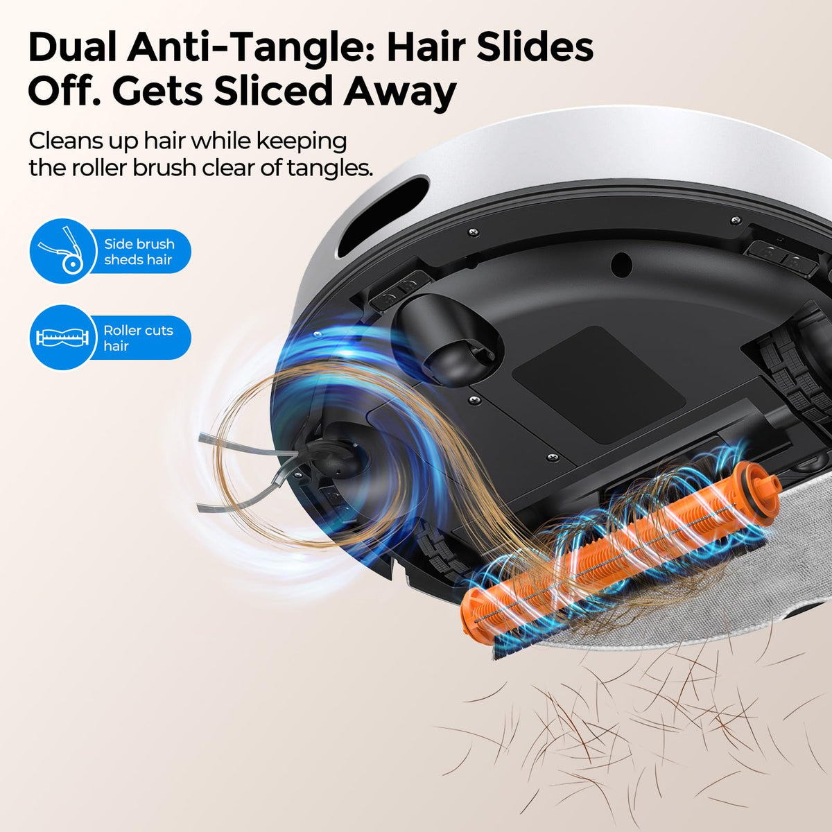 Robot Vacuum and Mop for Pet Hair, Anti Tangle Hair-Cutting Roller, 12000Pa