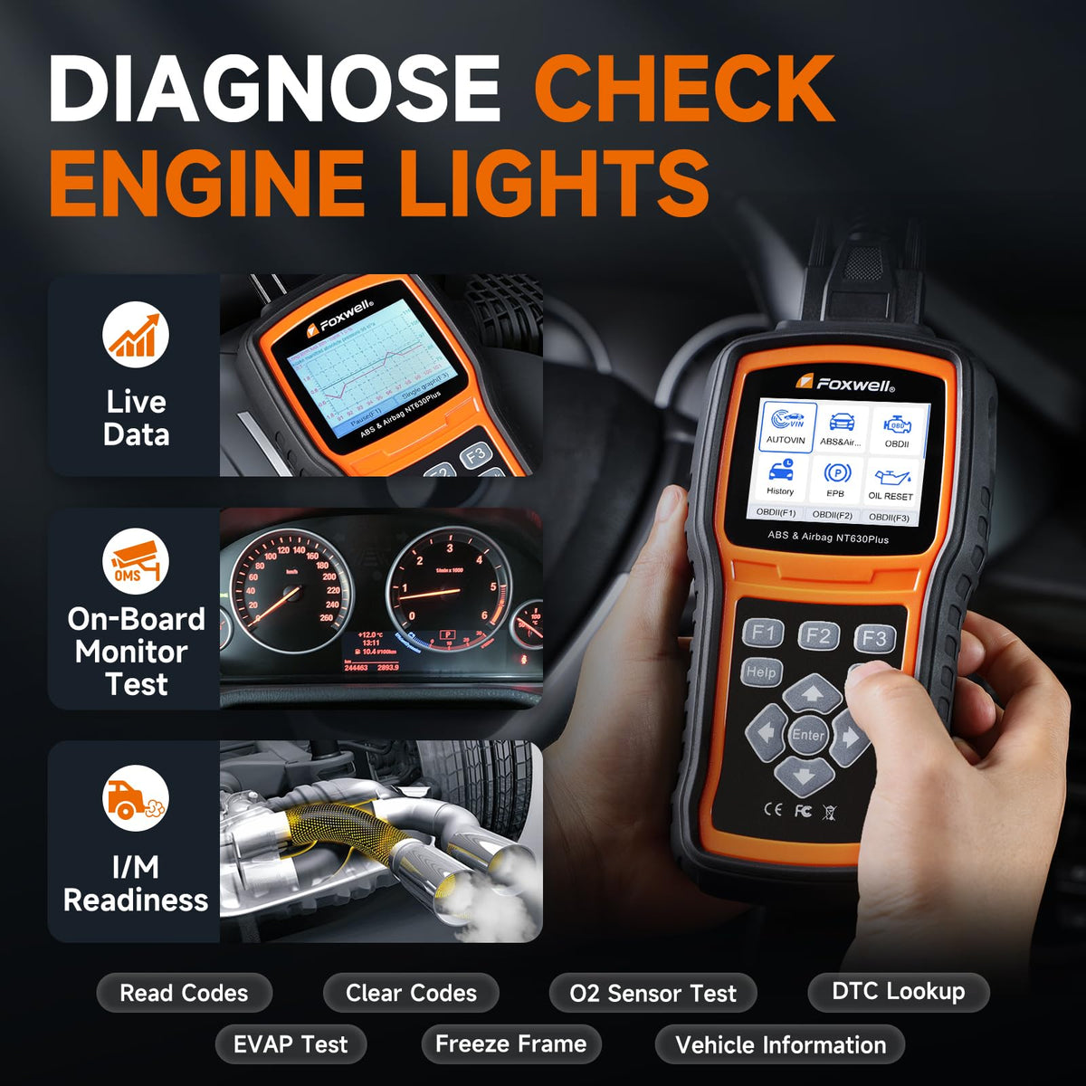 FOXWELL NT630 Plus OBD2 Scanner with ABS and SRS, Auto Bleed Code Reader