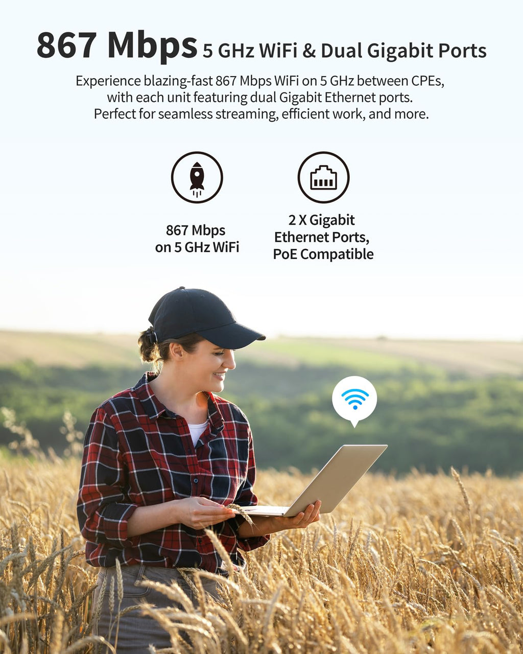 BrosTrend 5KM Wireless Bridge Point to Point Outdoor with 2X Gigabit Ports