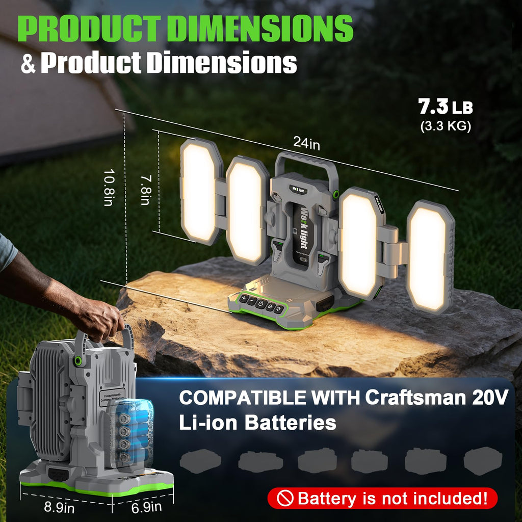 10000LM LED Work Light Compatible with Craftsman 20V Battery