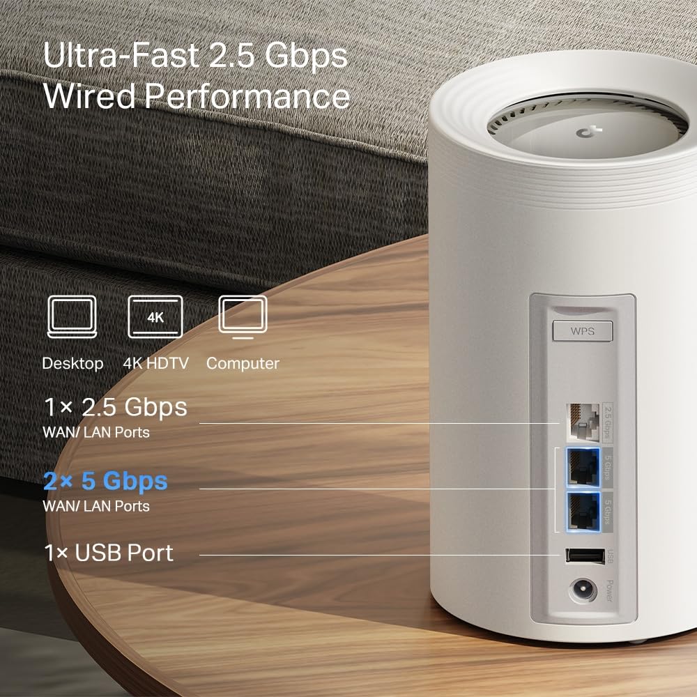 TP-Link - Deco Pro BE11000 Tri-Band Wi-Fi 7 Whole Home Mesh Router System - Deco BE65 Pro (3-Pack) - White (Renewed)