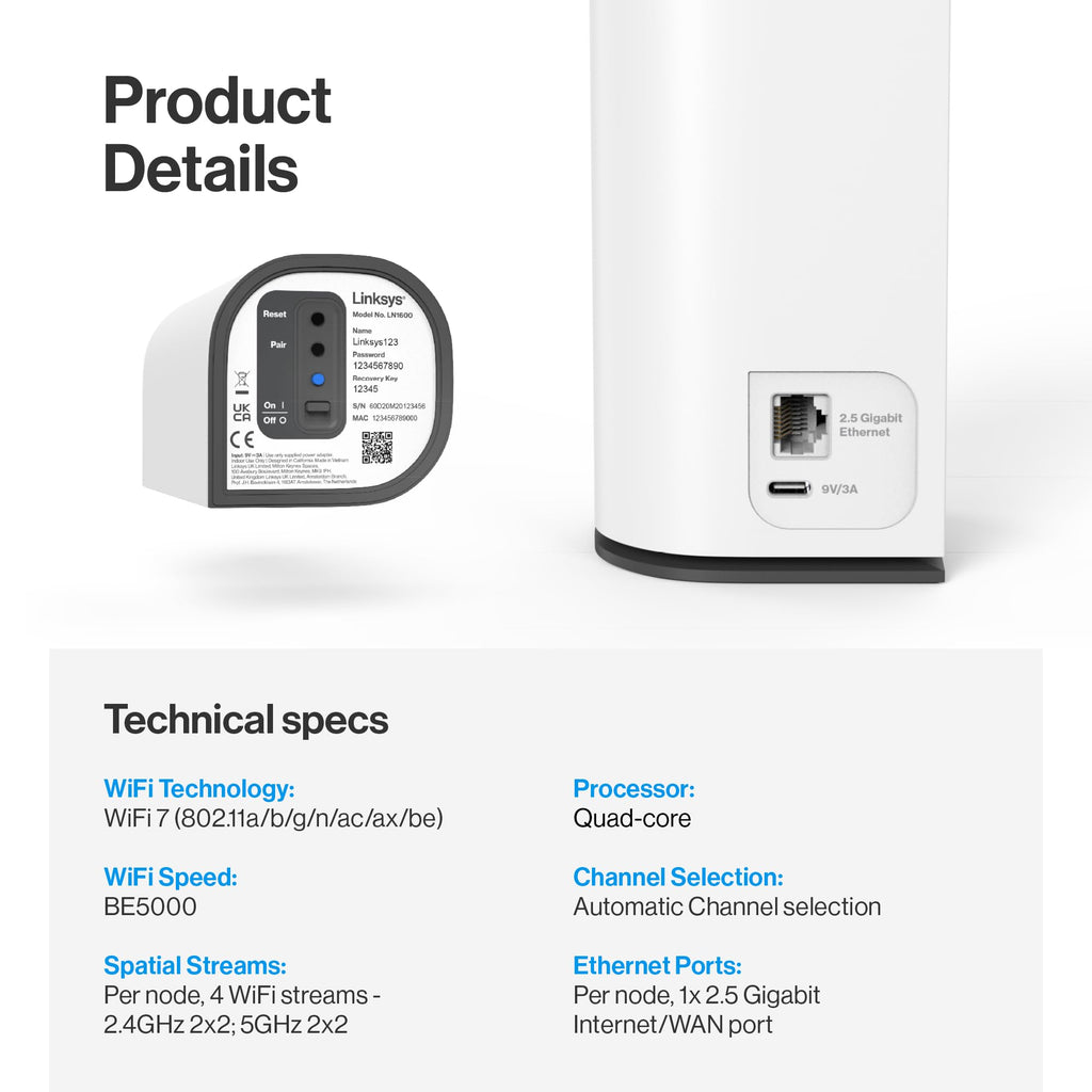 Linksys Velop Micro 7 Dual-Band BE5000 Wi-Fi 7 Mesh System | 4 WiFi Streams up to 5 Gbps | 6600 sq.ft. Coverage | Supports Internet Plans up to 2.5 Gbps | 3-Pack