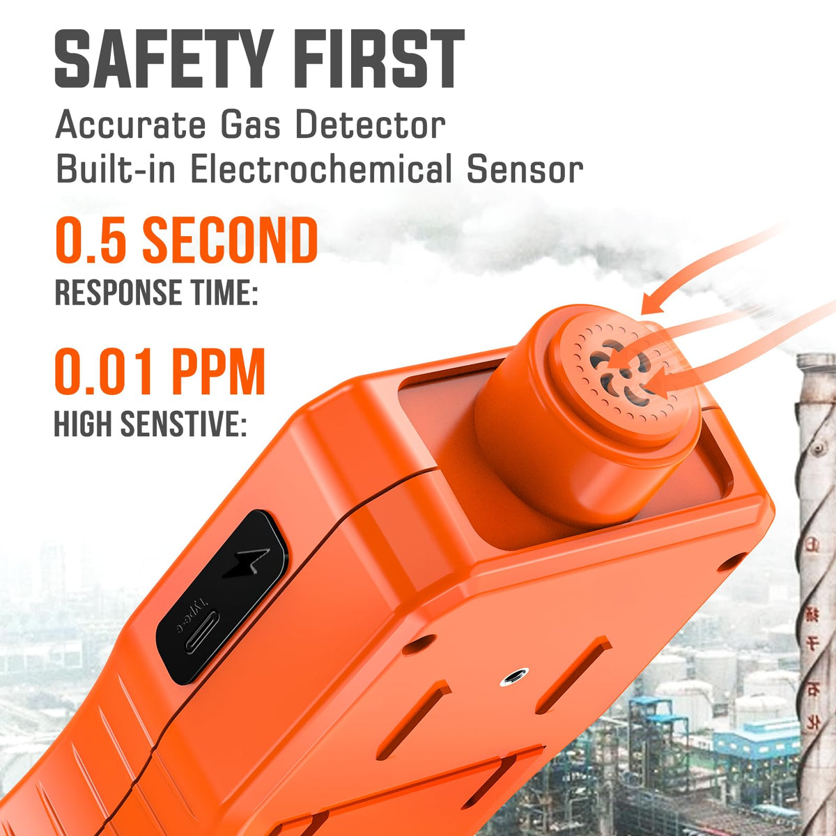 Portable Nitrogen Dioxide Gas Detector, 0-50PPM NO2 Monitor, Rechargeable Nitrogen Dioxide Meter for 16H Battery Life, NO2 Air Quality Meters with Alerts, Electrochemical Sensor