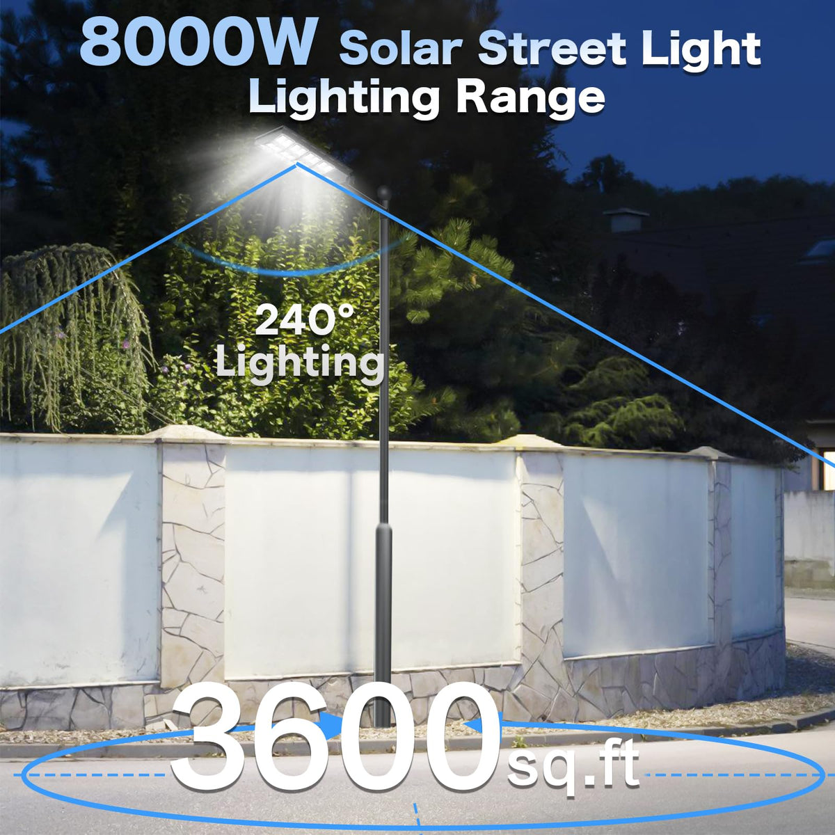 8000W Solar Street Lights Outdoor Waterproof Motion Sensor, 3 Pack