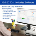 Brother ADS-1350W Wireless Compact Desktop Scanner | Scan Speeds of Up to 30ppm | Single Pass Double-Sided Scanning