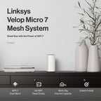 Linksys Velop Micro 7 Dual-Band BE5000 Wi-Fi 7 Mesh System | 4 WiFi Streams up to 5 Gbps | 6600 sq.ft. Coverage | Supports Internet Plans up to 2.5 Gbps | 3-Pack