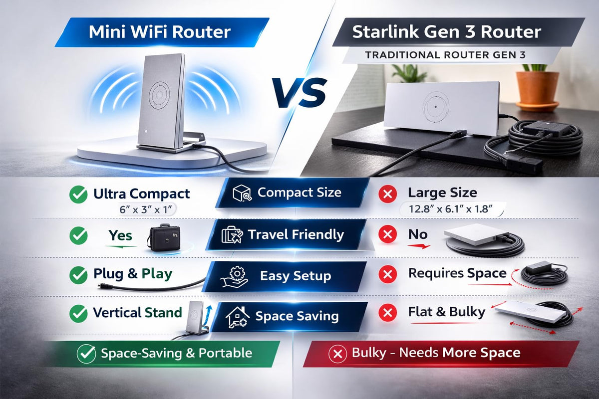 WiFi Router Mini, Compact Dual Band Wireless Internet Router, White, Mesh Network Compatible, Travel-Friendly Design, Compatible with Starlink V4, Gen3, Mini