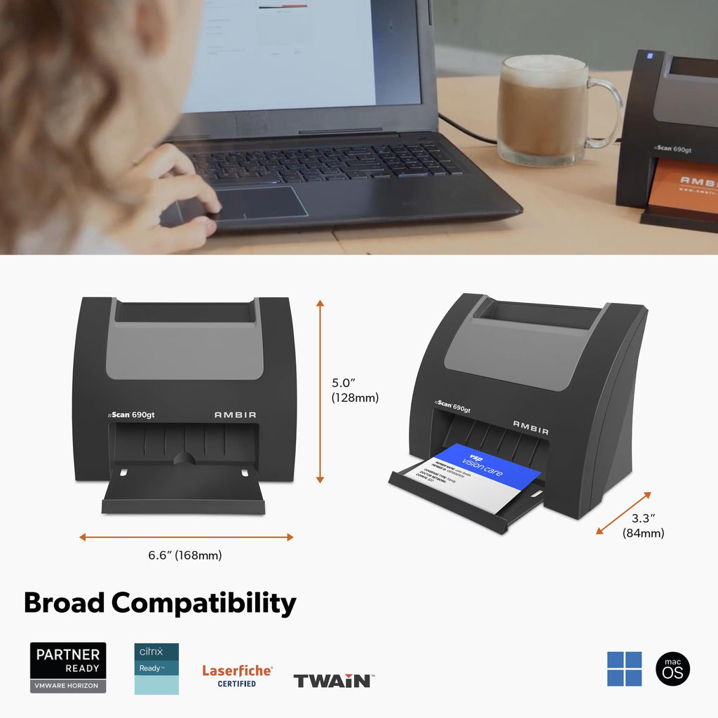 Ambir nScan 690gt-AS High-Speed Vertical Card Scanner for Windows PC and MAC