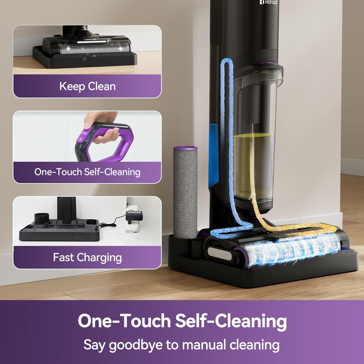 Wet Dry Vacuum Cleaner 16,000Pa,50Mins Runtime Cleaning Area 3,013 ft²,Cordless Vacuum Cleaner, Cordless Vacuum and Mop All in One,for Hard Floors Sticky Messes and Pet Hair,W15 Set