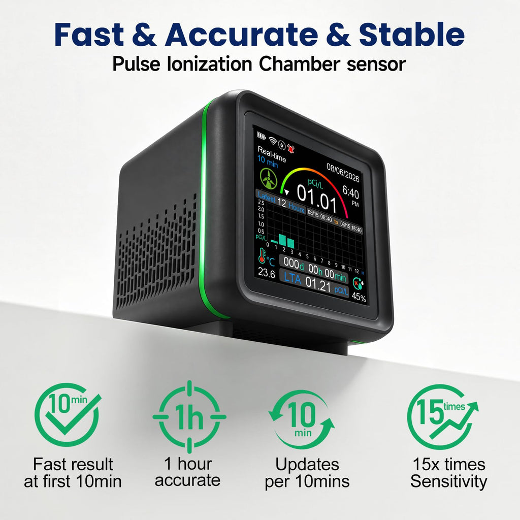 GZAIR Radon Detector for Home,with WiFi,Tempertaure,Humidity，Results in 10 Minutes,508 Days of Storage (Gray)