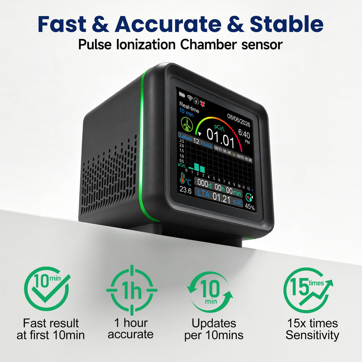 GZAIR Radon Detector for Home,with WiFi,Tempertaure,Humidity，Results in 10 Minutes,508 Days of Storage (Gray)