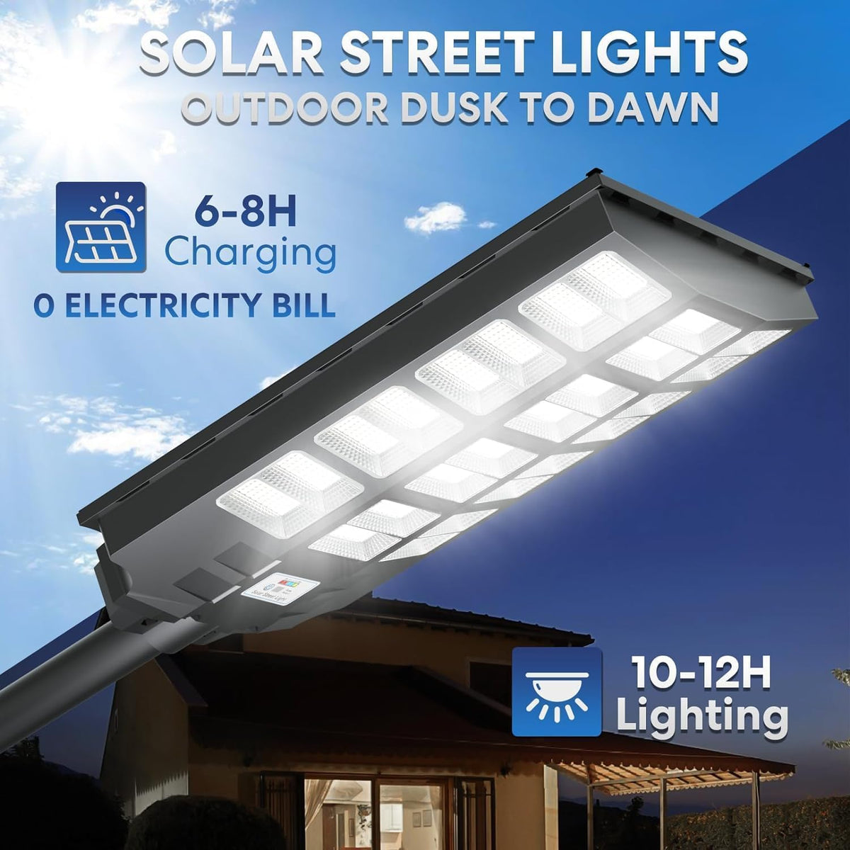 8000W Solar Street Lights Outdoor Waterproof Motion Sensor, 3 Pack