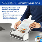 Brother ADS-1350W Wireless Compact Desktop Scanner | Scan Speeds of Up to 30ppm | Single Pass Double-Sided Scanning