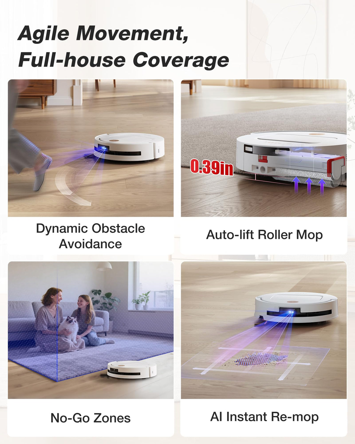 Yeedi by ECOVACS M14 Plus Robot Vacuum and Mop, OZMO Roller Mopping, White
