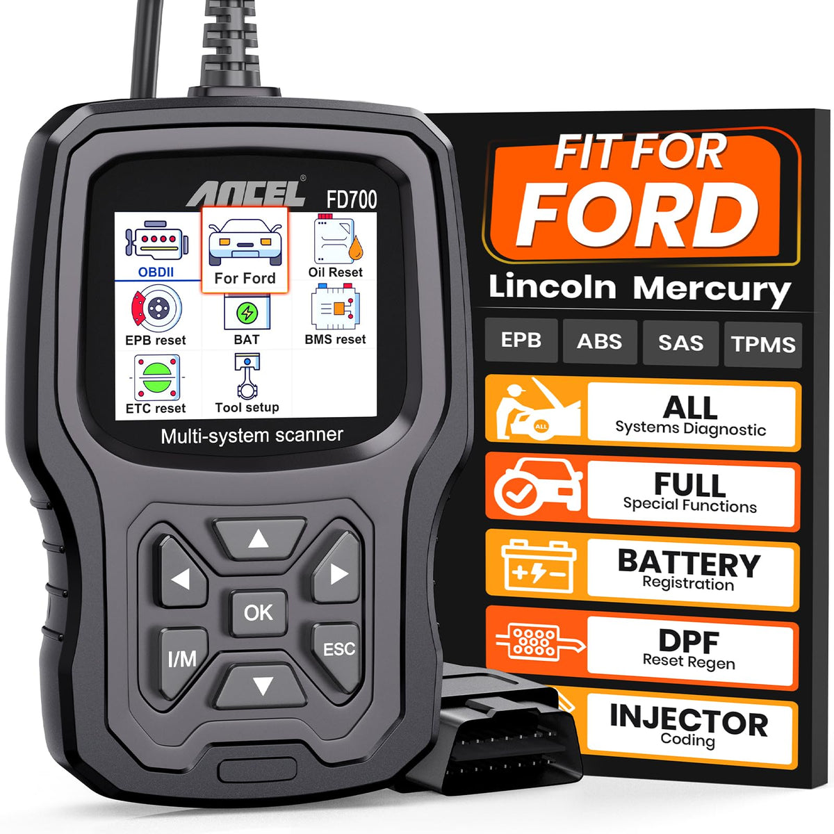 ANCEL New HD601 Heavy Duty Truck Scanner, Diesel Full System Diagnostic Scan Tool Fits for Cummins, Detroit, Volvo, Paccar & Caterpillar, 2 in 1 HDOBD & OBD2 Code Reader for Commercial Vehicles & Cars