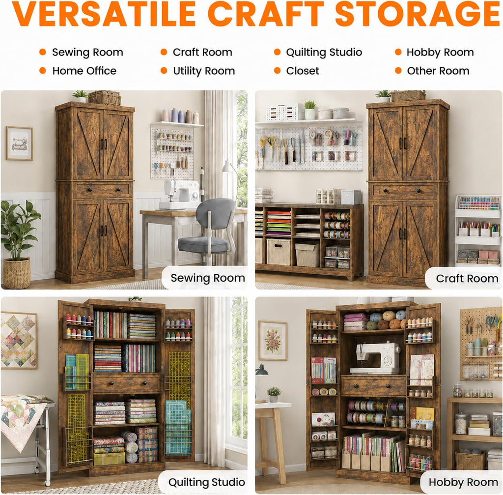 72" Tall Sewing Craft Storage Cabinet with Adjustable Shelves