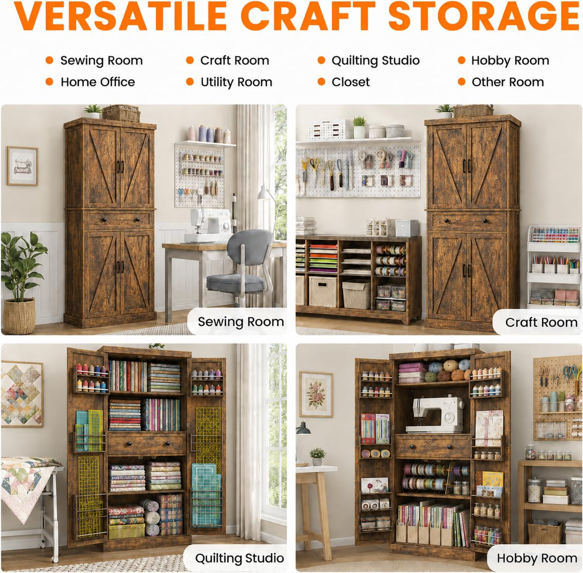72" Tall Sewing Craft Storage Cabinet with Adjustable Shelves