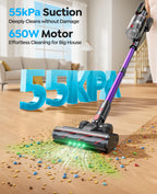 Cordless Vacuum Cleaner 55KPa 650W 70Mins Stick Vacuum Cleaners for Home