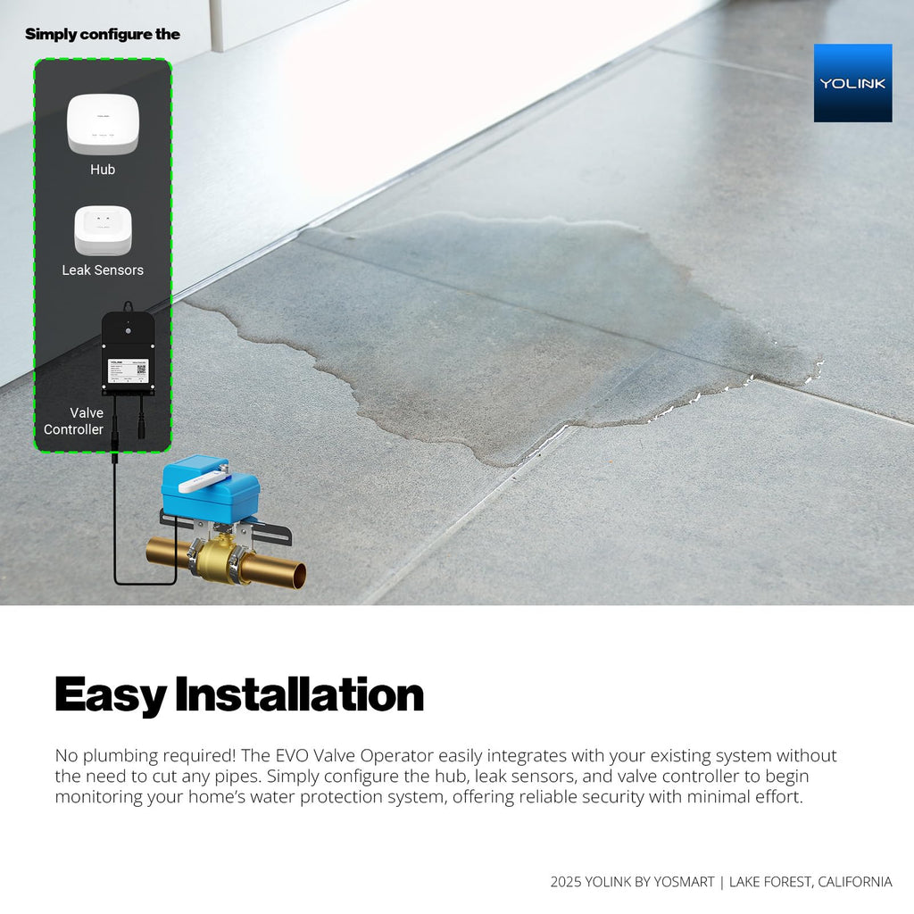 YoLink Water Shutoff Kit: Controller + EVO + 3-Pack Sensors + Hub