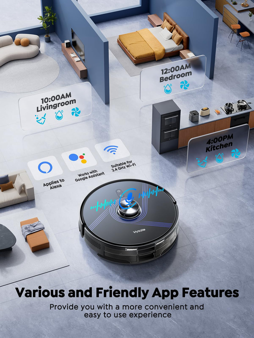 Vyzzle Robot Vacuum and Mop, 8000Pa for Pet Hair, Carpet, Hard Floors, E20