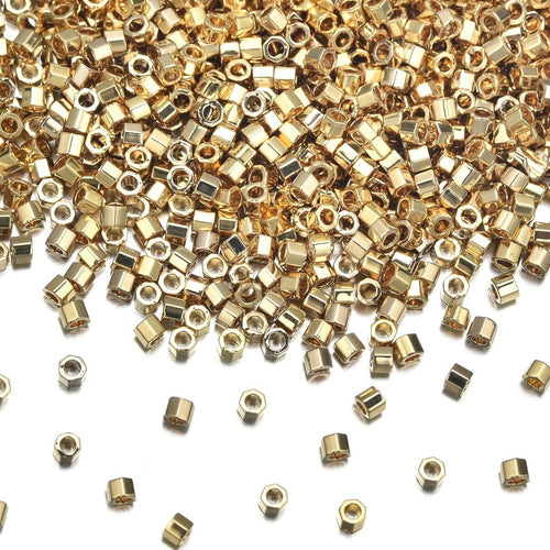 30g Miyuki Delica 11/0 Hex Cut Seed Beads, 24kt Light Gold Plated DBC34