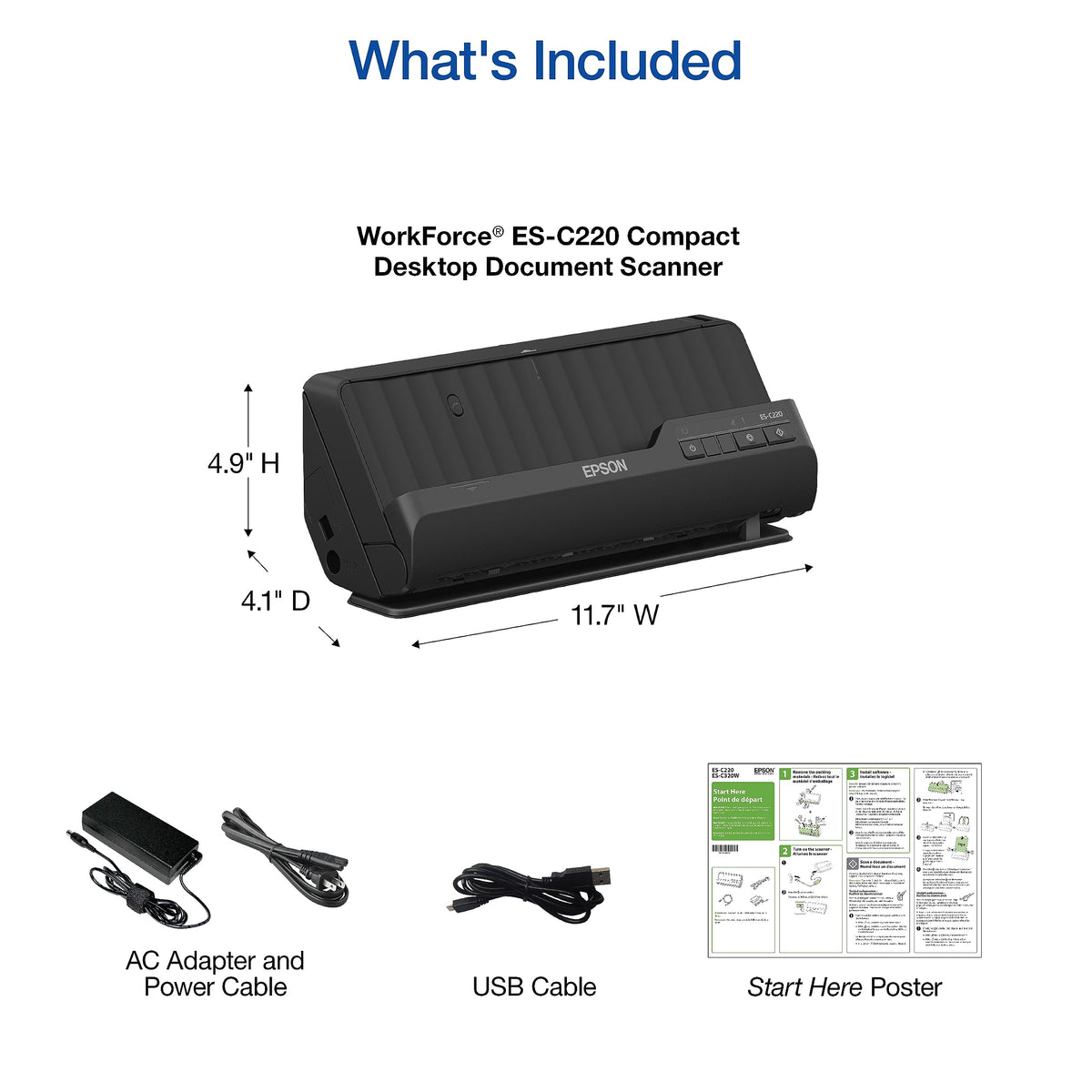 Epson Workforce ES-C220 Compact Document Scanner Duplex 20-pg ADF