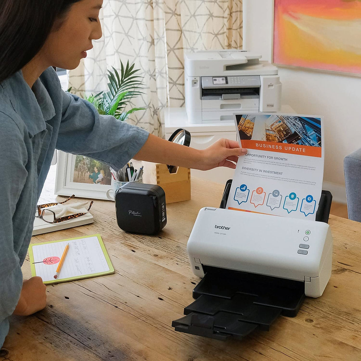 Brother ADS-3100 High-Speed Desktop Scanner | Compact with Scan Speeds of Up to 40ppm, White