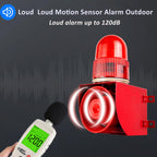 Motion Sensor Alarm 120dB Horn Adjustable Volume Tones Waterproof LED Strobe Light Sirens Motion Detector Alarm System for Factories, Warehouses and Docks Security AC110-120 V SLA-01W