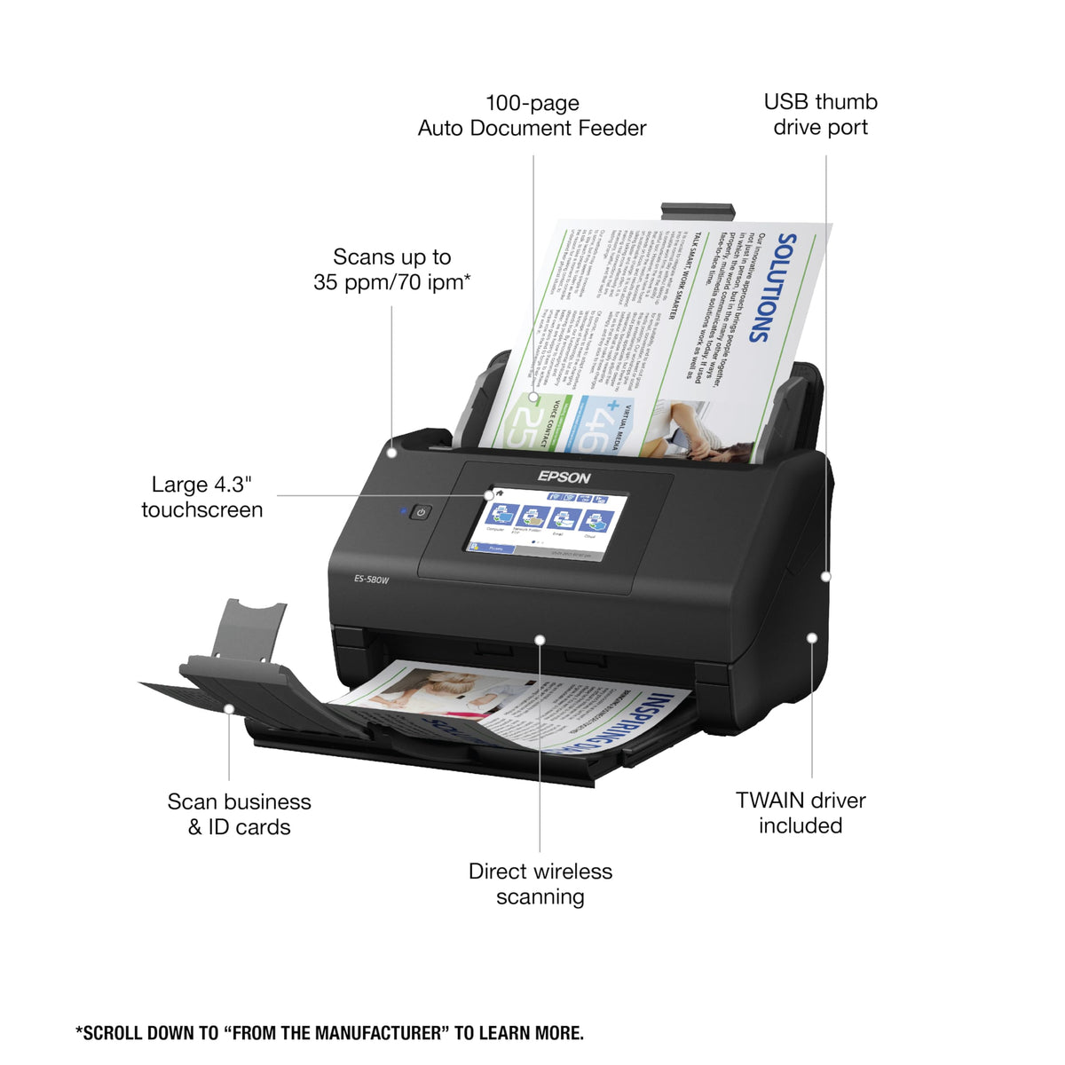 Epson Workforce ES-580W Wireless Color Duplex Desktop Document Scanner