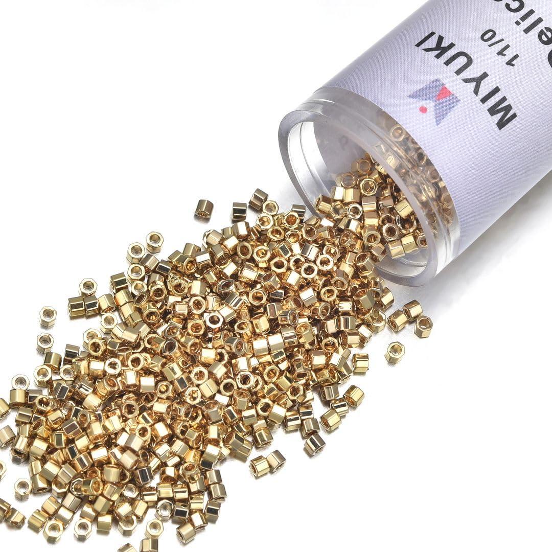 30g Miyuki Delica 11/0 Seed Beads, Translucent 24Kt Gold-Lined Opal DB230