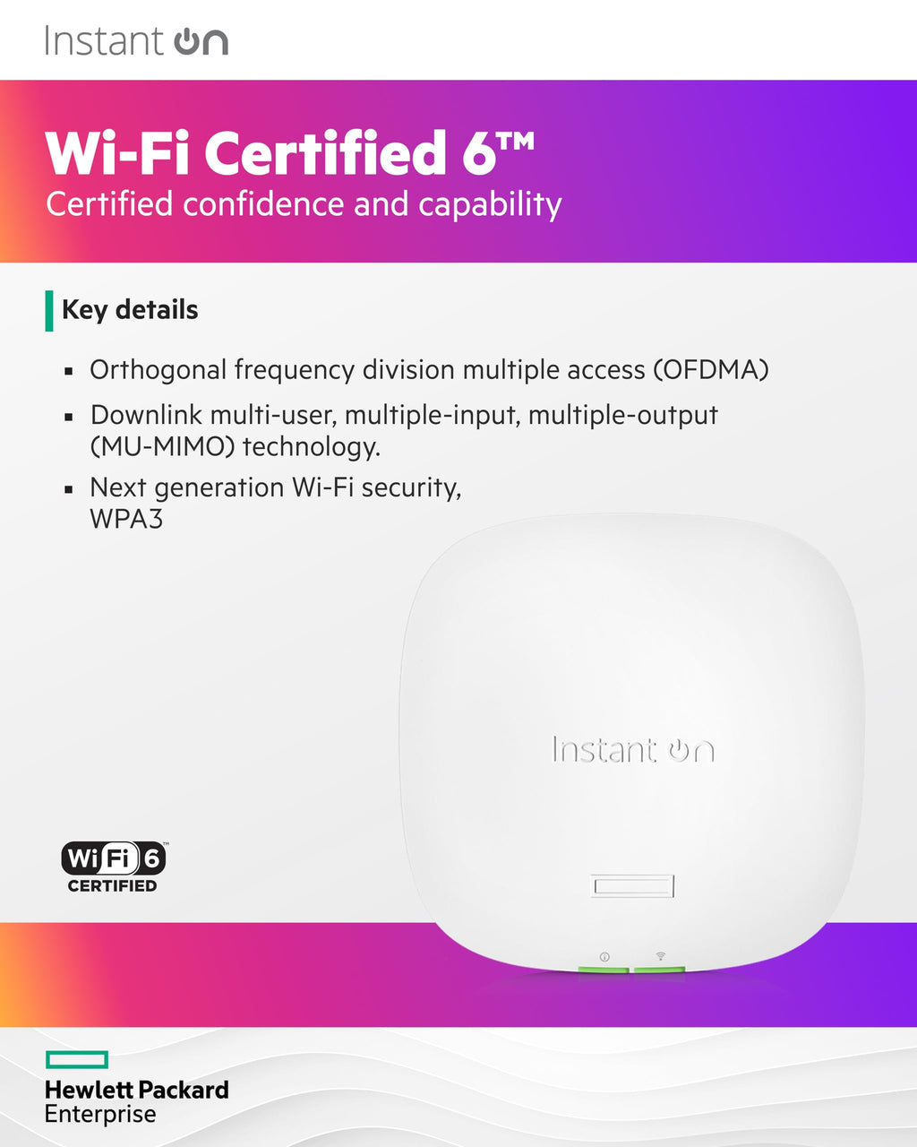 HPE Networking Instant On Access Point AP22 2x2 WiFi 6 Indoor Wireless Access Point | Long Range, Secure, Smart Mesh Support | Power Source Not Included | US Model (R4W01A),Dual-Band