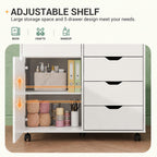 DEVAISE 5-Drawer Wood Office Cabinet, Craft Storage Cabinet, White