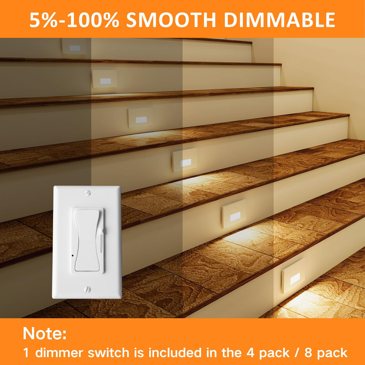 8 Pack 3CCT 120V Motion Sensor LED Step Lights Indoor Outdoor, White