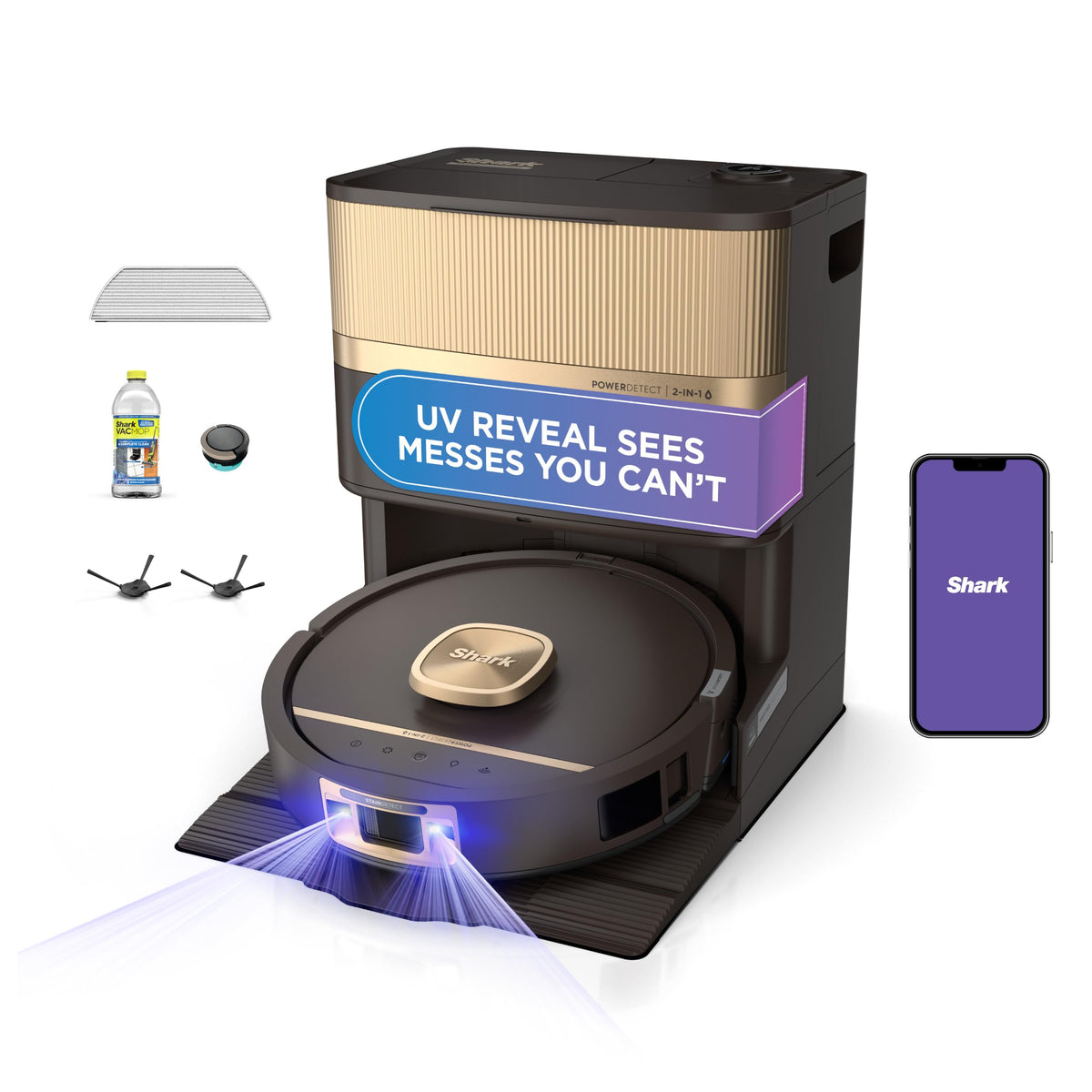 Shark PowerDetect UV Reveal 2-in-1 Robot Vacuum & Mop, Black, RV3020XE